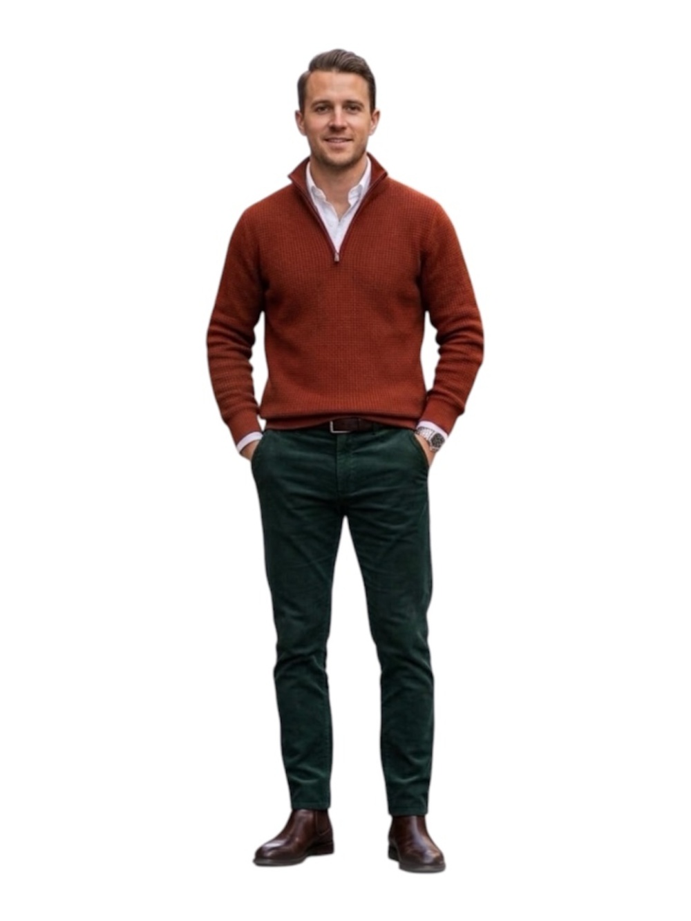 L.L. Bean Men’s 100% Cashmere Quarter Zip Sweater Sz L Orange Cabincore Heritage